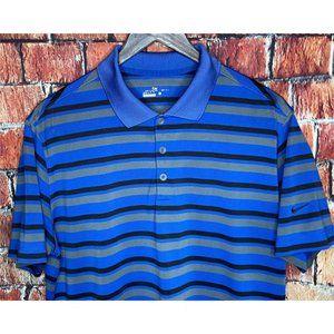 Nike Golf Dri-Fit Blue Striped Men’s Large Short Sleeve Stretch Polo Shirt